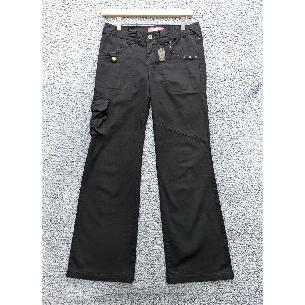 Y2K Thalia Sodi Low Rise Bootcut Cargo Pants Size 3/4 Punk Grunge Goth VTG Black